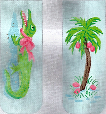 Glasses Case – Gator & Palm Tree – Pinks, Greens & Browns On Soft Caribbean (Half-Size) EGC-55h