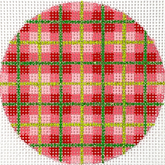 Christmas Ornament – Christmas Plaid – Red & Watermelon Gingham w/ Green & Lime Lines XM-148