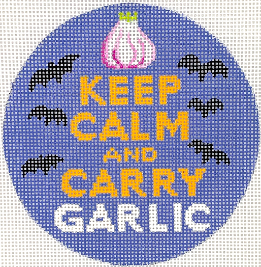 4” Round – Keep Calm & Carry Garlic (Halloween) – Multi On Orange INSMC-65
