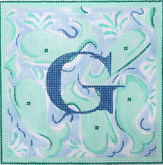 Lilly Letter – Whales – Turquoise On Light Blue w/ Royal Blue (Specify Letter Or Blank) ALL-08