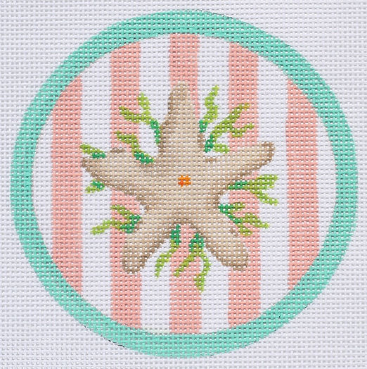 Mini Round – Starfish On Peach Cabana Stripes OM-138