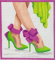 Here’S Looking At Shoe – High Heels With Ankle-Strap Bows – Lime & Orchid PL-459