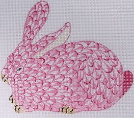 Mini Herend-Style Crouching Bunny – Pink & Gold OM-146