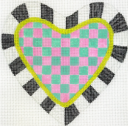 Mini Heart – Mackenzie-Childs Inspired #2 – w/ Black & White Striped Border       OM-465