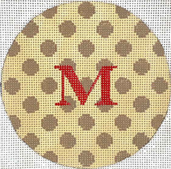 4” Round – Polka Dots – Tans w/ Red Letter (Specify Monogram Or Blank) INSMC-89