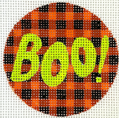 Halloween Mini – “Boo!” On Orange & Black Gingham OM-405