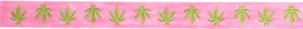 Belt – Weed Leaves – Bright Pink With Green Leaves BL-422
