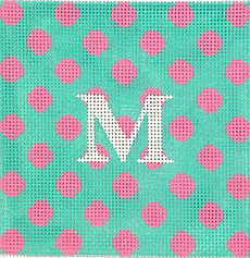 4” Square Insert – Polka Dots – Bright Pink On Turquoise w/ White Letter (Specify Letter Or Blank) INSSQ4-16