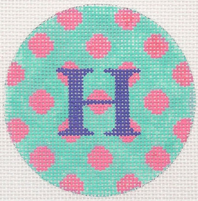 Bright Disk Letter – Turquoise w/ Pink Bright Polka Dots & Periwinkle Letter (Specify Letter Or Blank) ALB-79