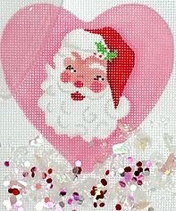 Heart Mini w/ Clear Dome Cover & Confetti – Santa w/ Holly On Bright Pink      XMD-19