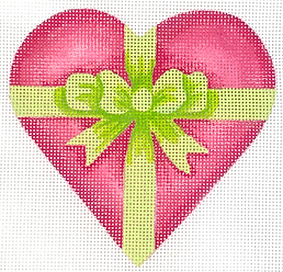 Mini Heart – Hot Pink Gift Wrapped With A Lime Bow OM-260