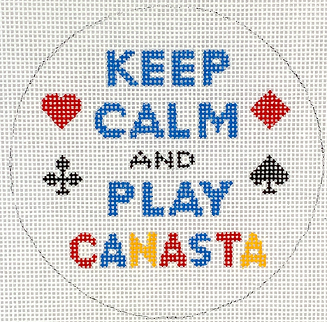 4” Round – Keep Calm & Play Canasta – Red, Black, Yellow & Blue On White INSMC-72