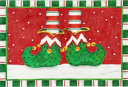 Elf’S Feet On Cherry Background w/ Snow & Striped Border SER-PL-03