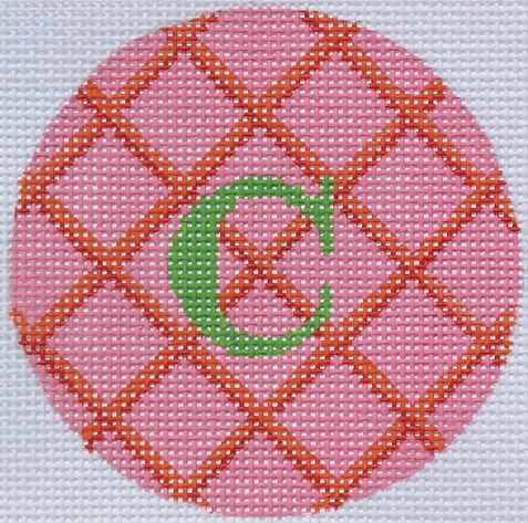 Bright Disk Letter – Pink w/ Orange & Red Crisscross, Grass Green Letter (Specify Letter Or Blank) ALB-25