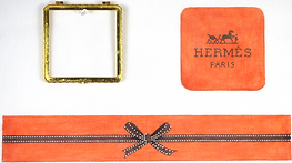 Limoges Box – Lg. Square Hermès Wrapped Box – Orange & Brown (Gold Clasp) BXLSQ-03