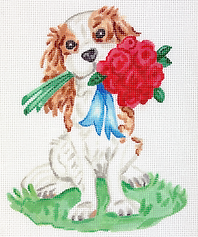 Cavalier w/ Blue Ribbon & Red Roses      SM-PL-02