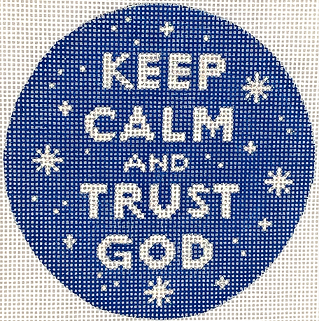 4” Round – Keep Calm & Trust God – Sparkly White On Navy INSMC-58