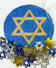 Hanukkah Round w/ Clear Dome & Confetti – Star Of David – Gold On Bright Blue JMD-01
