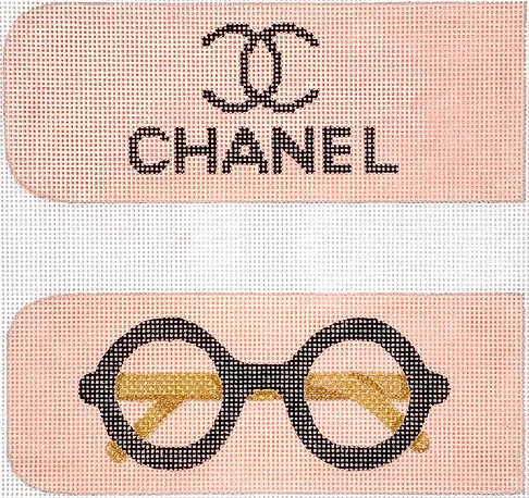 Glasses Case – Chanel w/ Logo & Signature Round Glasses On Peach (Half-Size) EGC-54h
