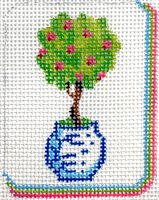 Mini/Bag Charm – Mahjong Tile – Topiary In Blue & White Pot        OM-458