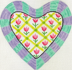 Mini Heart – Mackenzie-Childs Inspired #3 – w/ Turquoise & Lavender Striped Border      OM-466