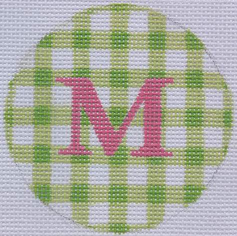 Bright Disk Letter – Lime Gingham, Fuchsia Letter (Specify Letter Or Blank) ALB-02