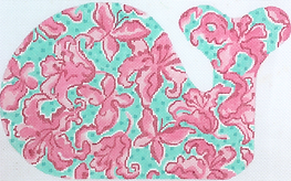 Med. Whale – Lilly-Inspired Lilies & Butterflies – Pinks On Turquoise SST-24