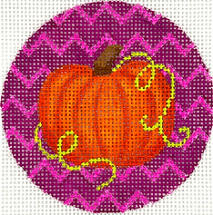 Halloween Mini – Pumpkin w/ Vines On Purple Zigzag Background OM-404
