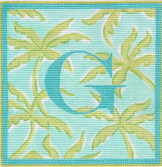 Lilly Letter – Palms – Turquoise w/ Greens (Specify Letter Or Blank) ALL-03