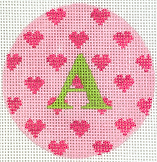 Bright Disk Letter – Allover Pink Hearts On Light Pink With Bright Lime Letter (Specify Letter Or Blank) ALB-85