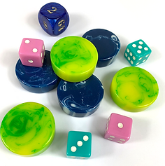Accessory Set For Backgammon Board Bgb-01 – Blue, Emerald, Lime & Purple (4 Colored Dice, 1 Doubling Cube & 32 Marbleized Checkers) ACCB-01