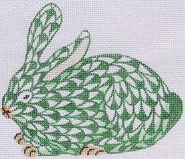 Mini Herend-Style Crouching Bunny – Emerald w/ Gold OM-148