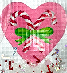 Heart Mini w/ Clear Dome Cover & Confetti – Candy Canes w/ Green Bow On Pink      XMD-23