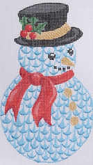 Christmas Ornament – Herend-Style Snowman w/ Red Scarf & Top Hat – Blue, Red, Green, Black & Gold XM-87