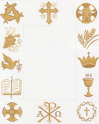 Frame – Christian Symbols – Golds On White FR-76