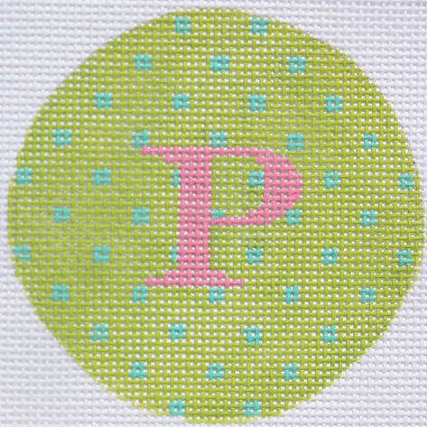 Bright Disk Letter – Lime w/ Turquoise Small Dots, Med. Pink Letter (Specify Letter Or Blank) ALB-07