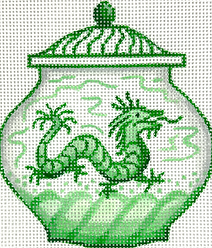 Mini Chinese Vase – Medium Green & White w/ Dragon & Waves OM-337