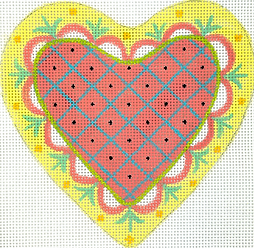 Mini Heart – Mackenzie-Childs Inspired #8 – w/ Yellow & Coral Scalloped Border  OM-480