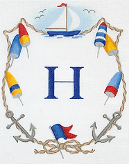 Monogram Crest – Sailboat, Anchors, Buoys & Rope (Specify Letter Or Blank) ALCR-04