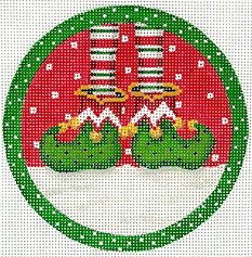 Sally Eckman Roberts – Elf’S Feet w/ Green Dotted Border – On Red w/ Sparkles SER-OM-03