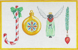 Joy! w/ Candy Cane, Bauble Ornament, Black Lab Angel, Pine Sprig & Lightbulb WR-PL-03