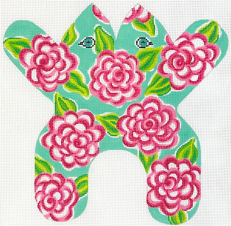 Frog – Lilly-Inspired Camelias – Pinks, & Greens On Turquoise      SST-172
