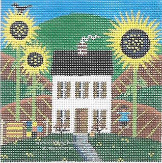 Folk Art Square: White House with Sunflowers MCFS01