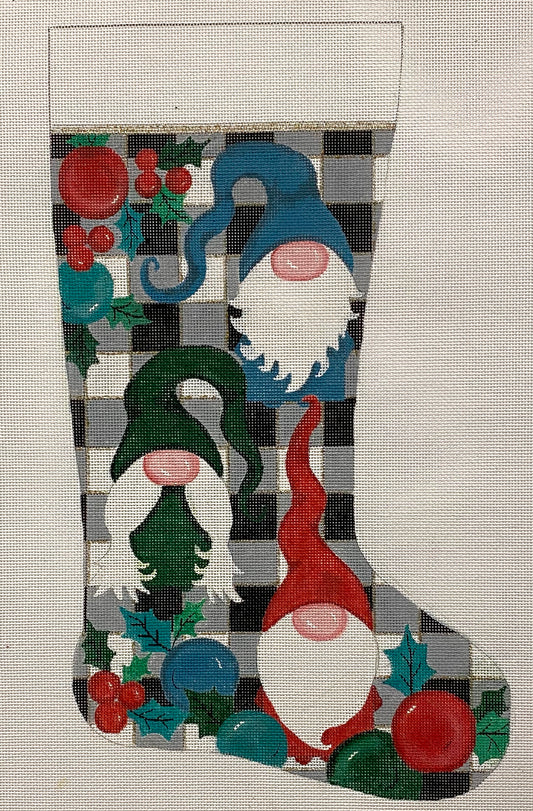 Gnomes On Checks Christmas Stocking 4258