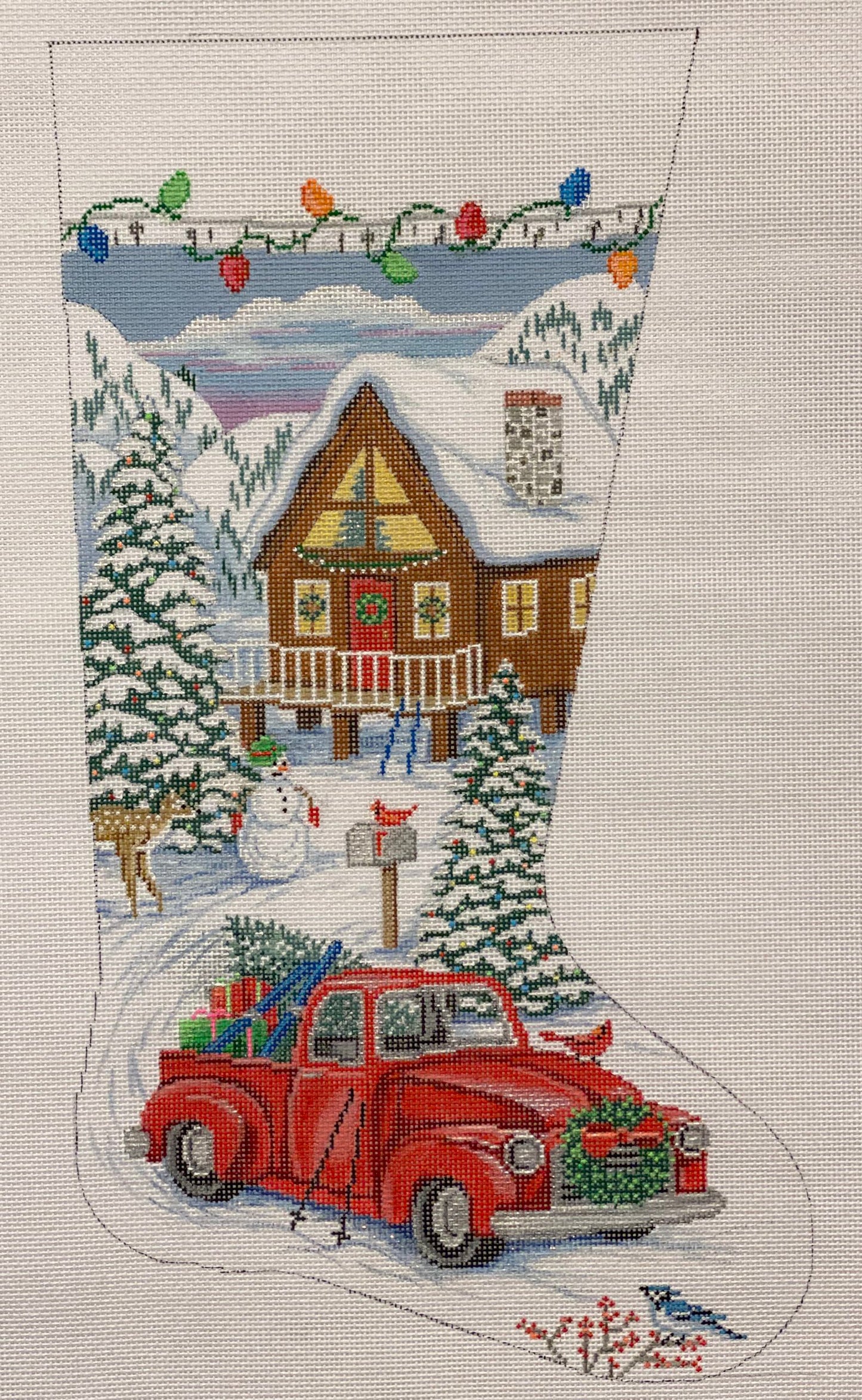 Red Truck & Ski Lodge Stocking 4280