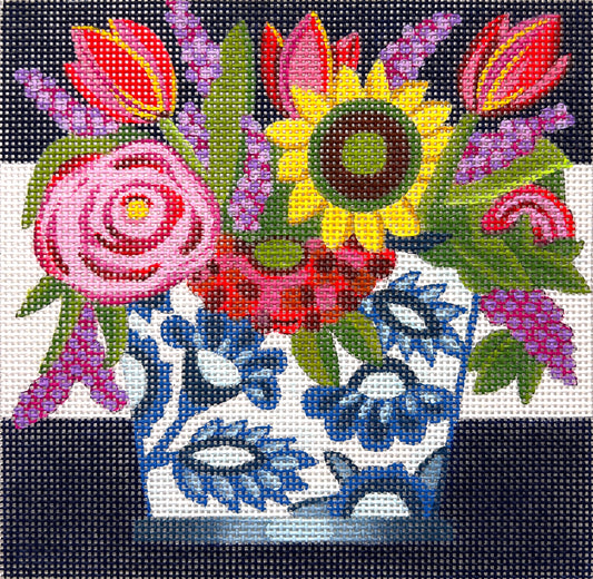 Blue And White Floral Pot 4721