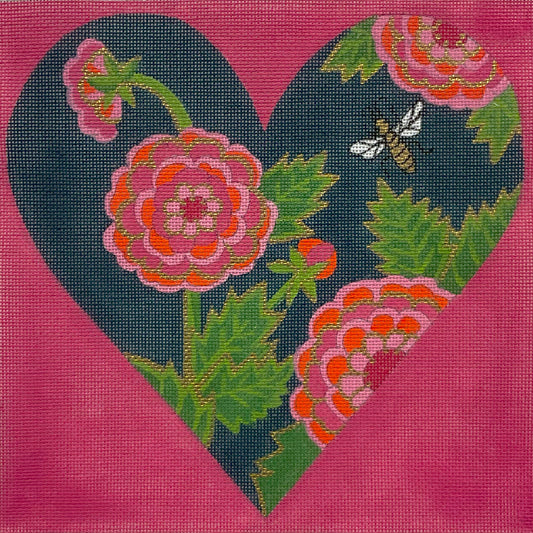 Navy Floral Heart W/Bee 4811