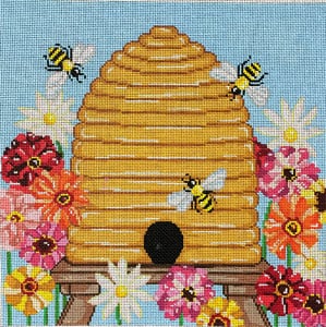 Bee Skep With Zinnias C-521