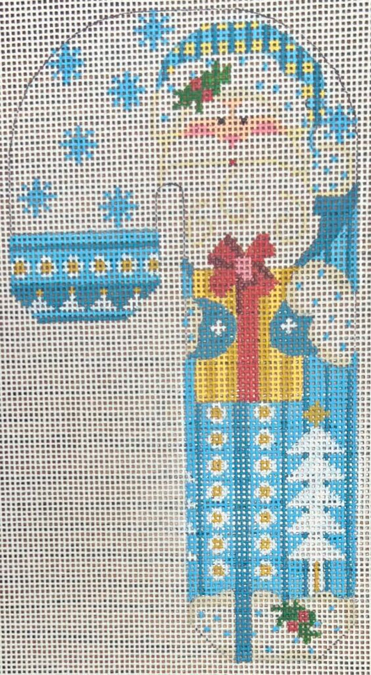 Father Christmas Candy Cane- Blue holding Present CH-1400