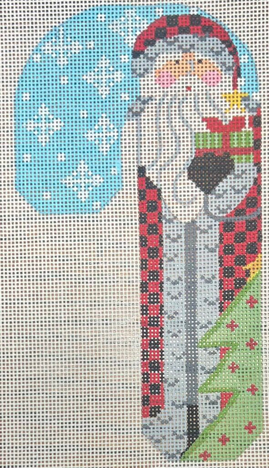 Father Christmas Candy Cane- Buffalo Plaid holding Present CH-1401